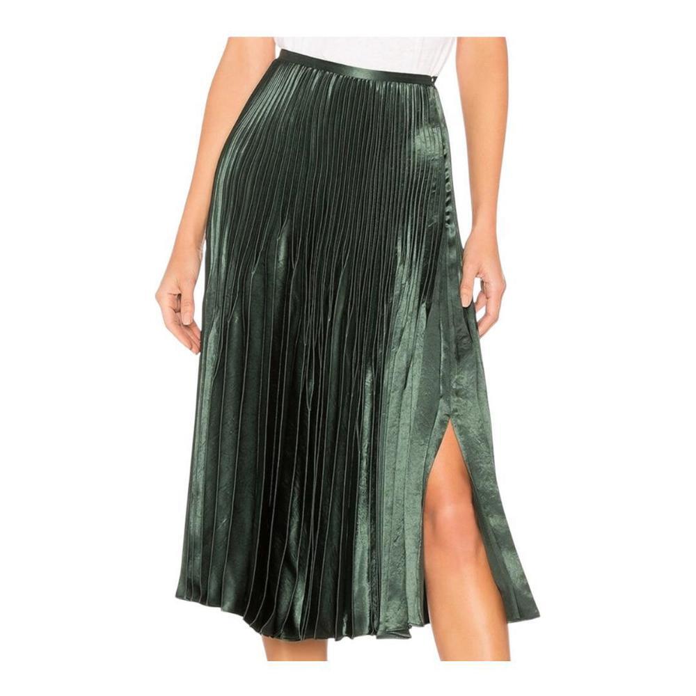 Vince Pleated Satin Midi Skirt - Elegant Emerald  Green Size 8